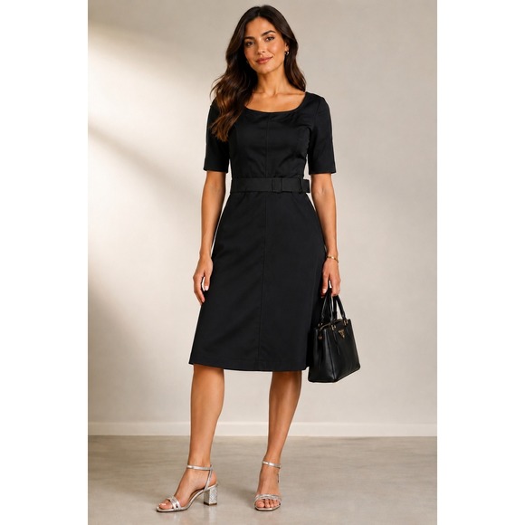 Prada Dresses & Skirts - Prada Midi Dress Women's Size 8 Black Excellent Belted Square Neck